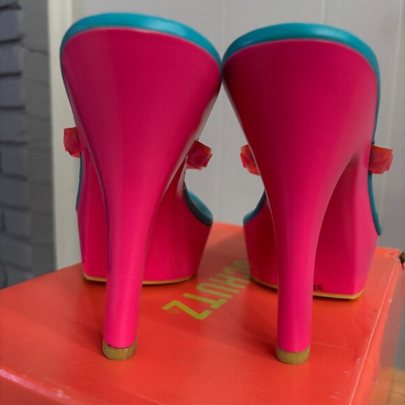 SCHUTZ Fluorescent Platform Heel Thong Strap Size 8 EU39 NIB - Picture 6 of 12